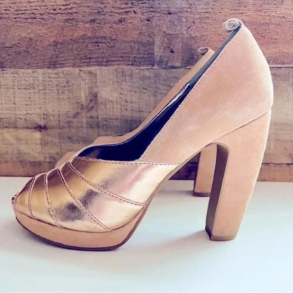 Seychelles & Corey Lynn Calter Platform Blush Rose Gold Suede/Leather Block Heel